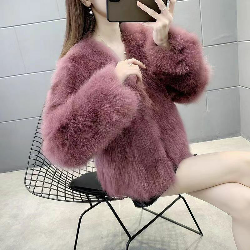 Haining imitation fox fur coat for women, short, young, fur coat, Korean version, slimming, short,autumn/winter, 2023, new