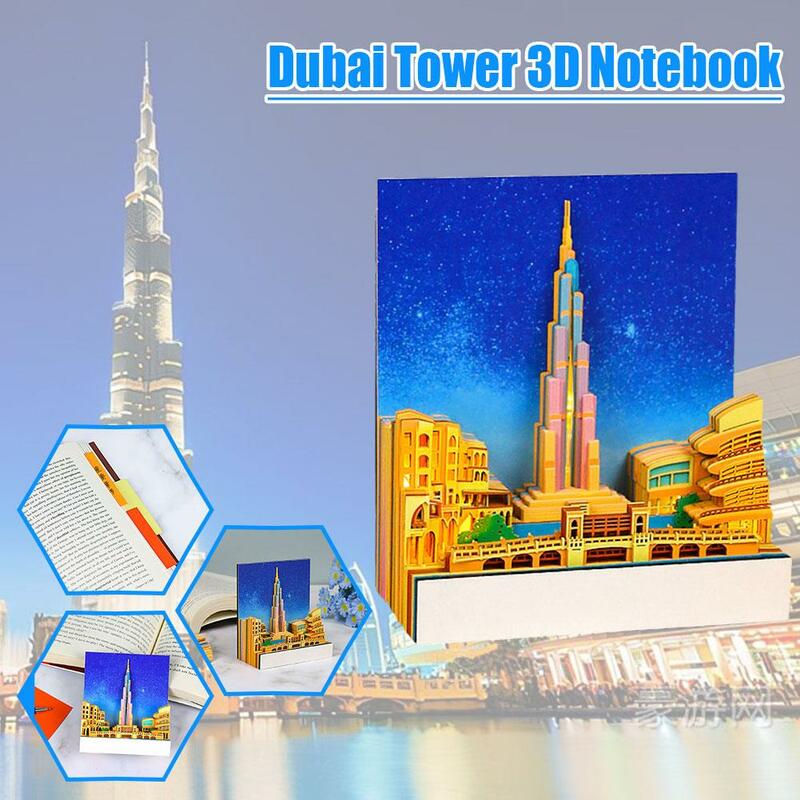 Omoshiroi Bloc de notas 3D con bloques, 3D Bloc de notas, tarjeta de papel con bloques, modelo de bloc de notas de cumpleaños, Burj iluminado de Dubai, regalos de año Ne M2Y6