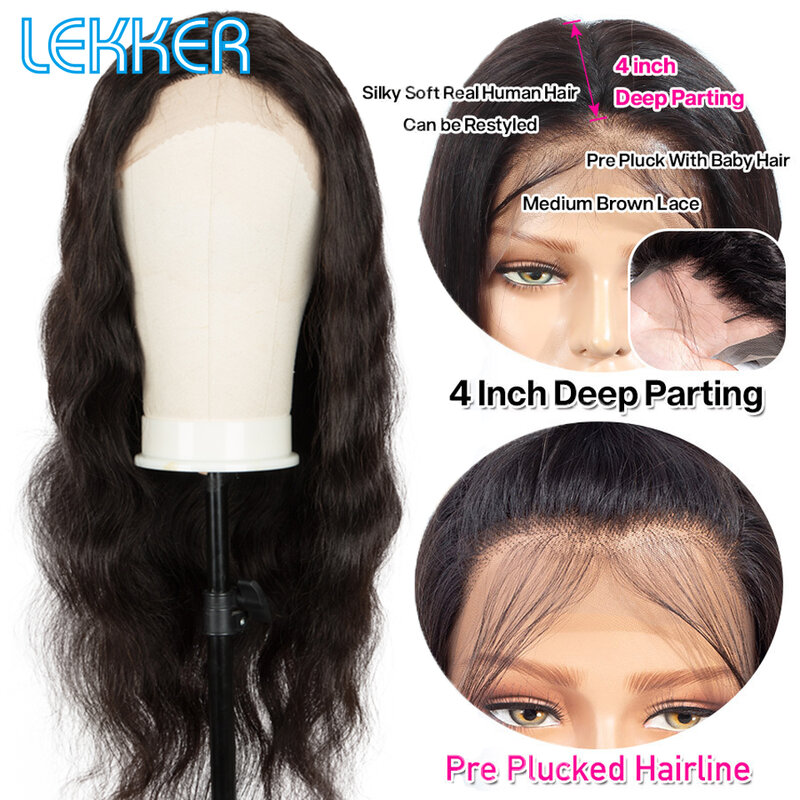 Lekker مموج 13x1 T جزء الدانتيل الجبهة باروكة من شعر طبيعي للنساء غلويليس بوب البرازيلي شعر ريمي 30 بوصة الجسم موجة الجزء الأوسط الباروكات