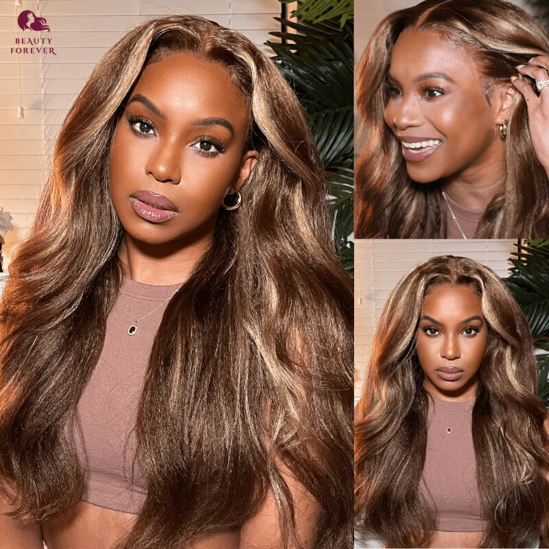 Honey Blonde HD Lace Front Human Hair Wig Kinky Straight Preplucked 13x4 Brazilian Lace Frontal Human Hair Wig For Women 180%