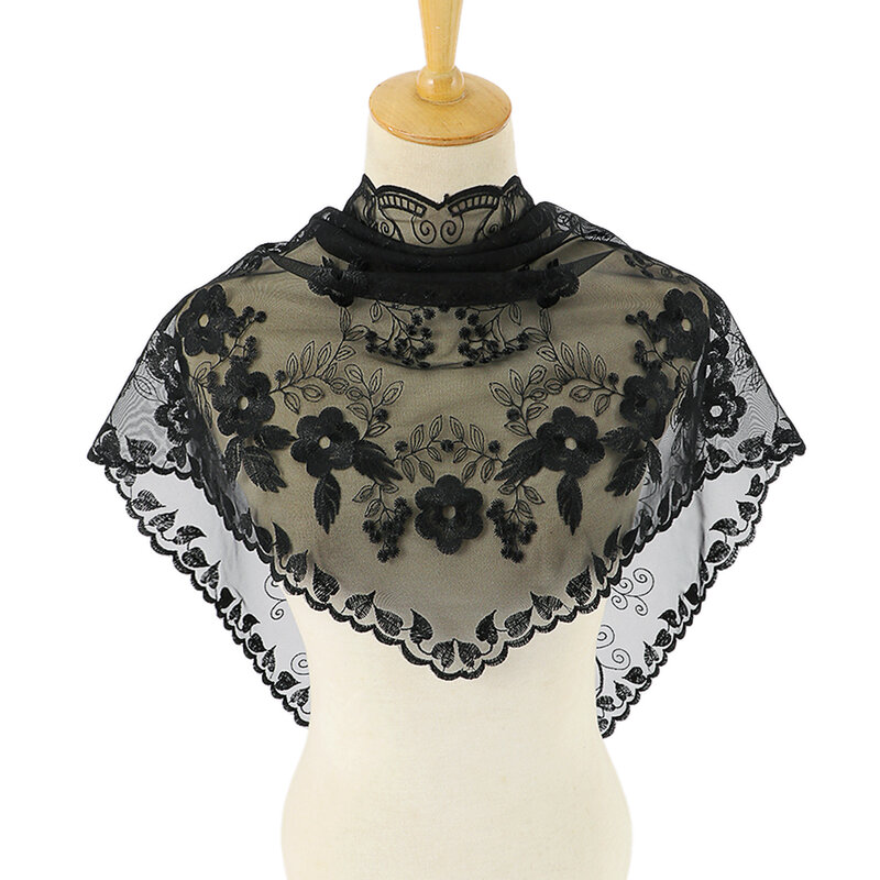 New solid color vintage hollow lace triangle scarf Fashion Muslim women's chiffon headscarf can be used as decoration