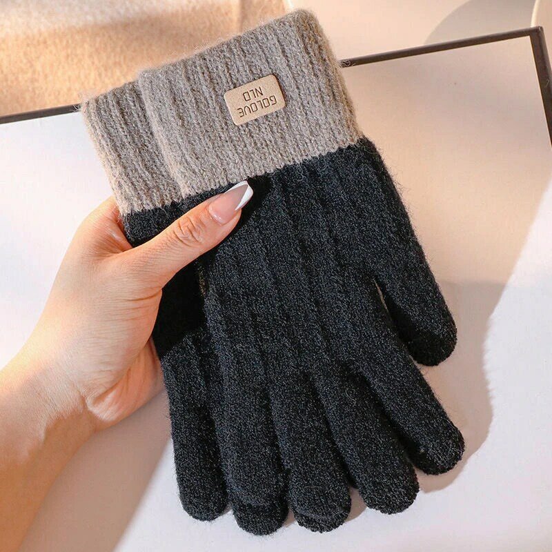 Women Men Warm Winter Touch Screen Gloves Stretch Knit Mittens Wool Full Finger Guantes Female Crochet Glove Accessories 2023