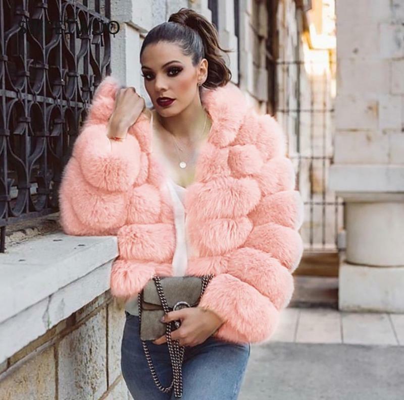 Abrigo de piel de zorro sintética para mujer, abrigo largo de lujo con capucha, elegante, de alta calidad, grueso y esponjoso, Invierno