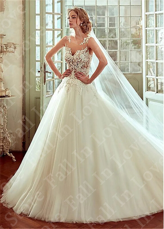 Gorgeous Boho Wedding Dresses Tulle Lace Appliques O-Neck A-Line Bridal Gowns Vestido de noiva 2024 Beach Party Vestido branco