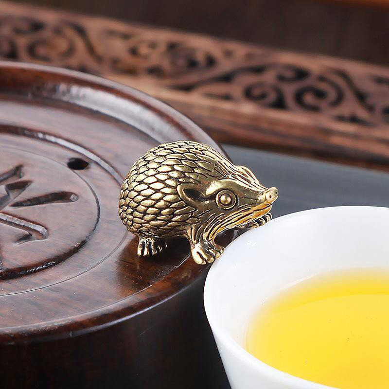 Copper Hedgehog Small Ornaments Solid Brass Antique Animal Sculpture Crafts Desk Tea Table Decoration Home Decor