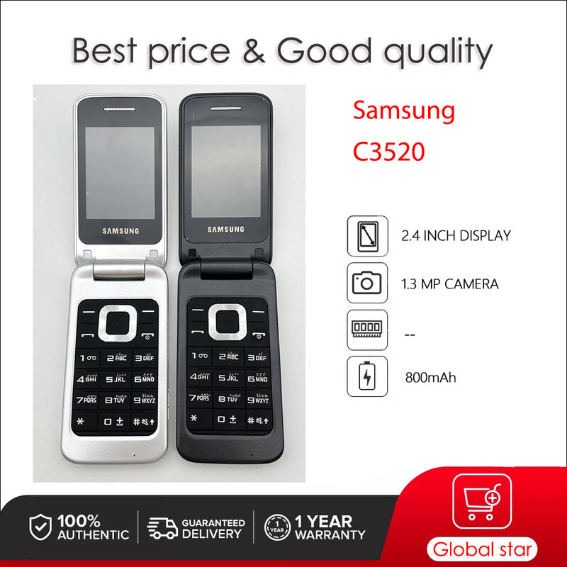 Оригинальный разблокированный Samsung C3520, 2G, 2,4 дюйма, громкоговоритель, видео, FM-радио, Bluetooth, сотовый телефон