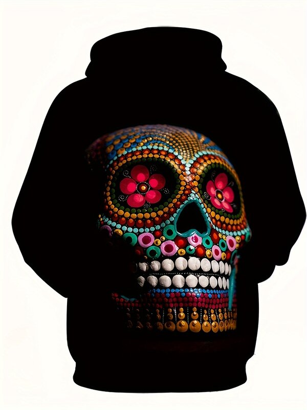 Hoodie grafis tengkorak Meksiko untuk pria Hoodie Horror motif 3D Vintage Hoodie bertudung pakaian jalanan Fashion pullover uniseks
