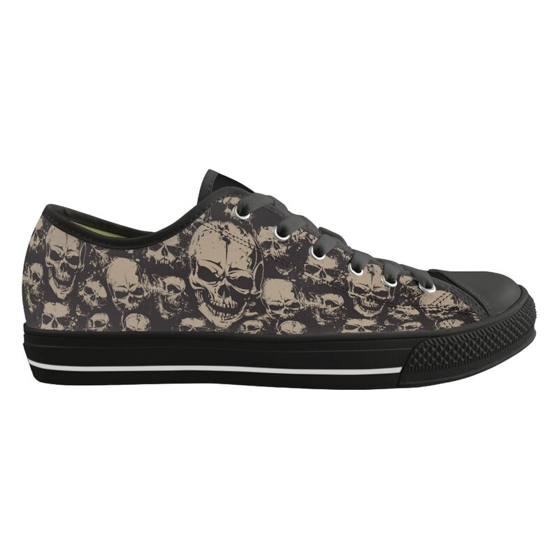 ELVISWORDS Gothic Skull 3D Print Vintage Style Flats Canvas Low Top Vulcanized Shoes for Women Breathable Air Mesh Running Shoes