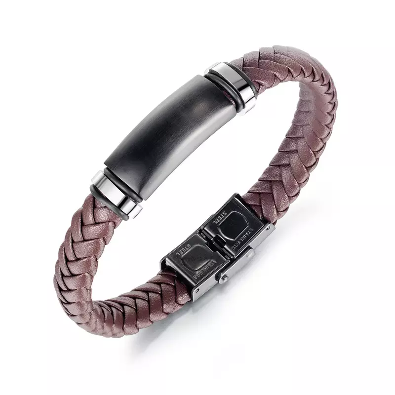 PPW1 Beaded Bracelet Mutilayer Braided Leather Bracelet For Men Stainless Steel Magnetic Bangle Jewelry Gift