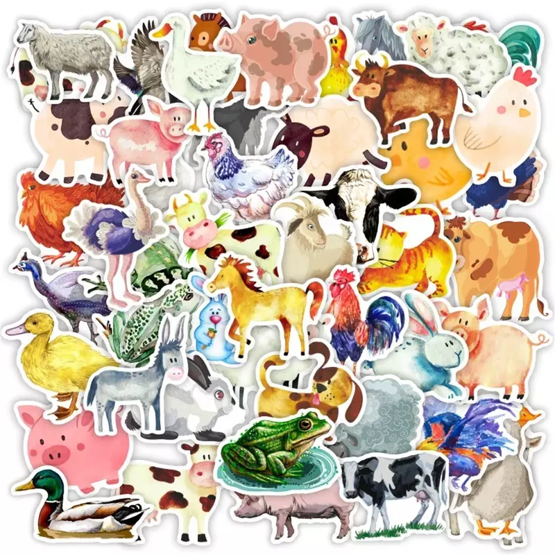 Cute Cartoon Animal adesivos decorativos, fazenda, frango, pato e vaca, guitarra personalizada, presente iPad, atacado, 10 pcs, 30 pcs, 50pcs