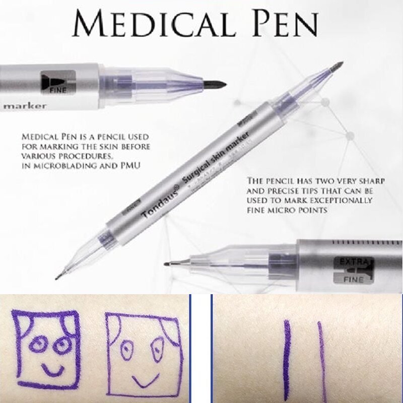 Cabeça dupla sobrancelha cirúrgica tatuagem pele marcador caneta ferramenta acessórios tatuagem marcador caneta com régua de medição microblading