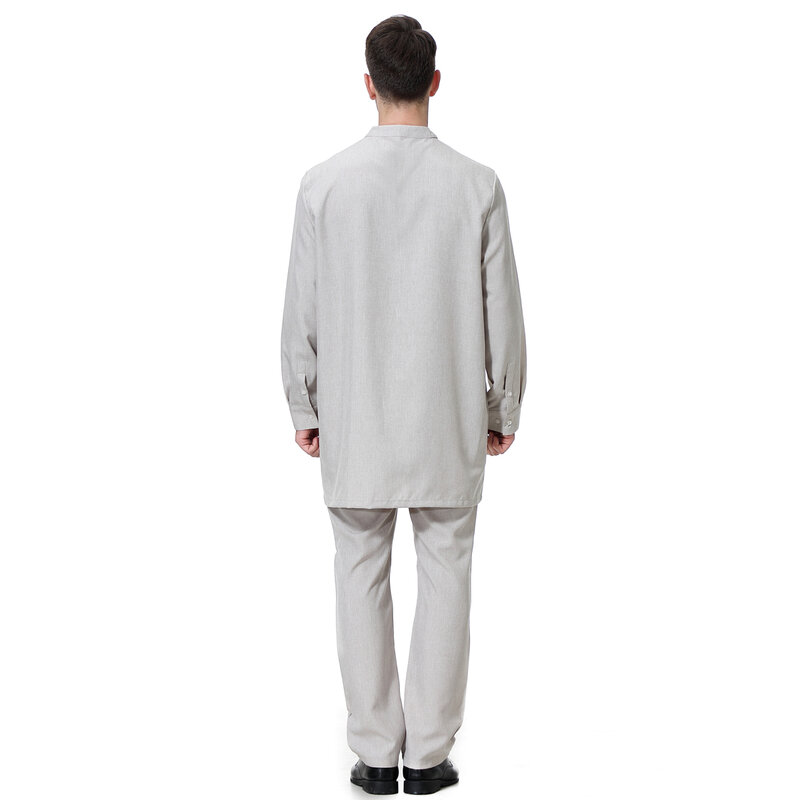 メンズイスラム教徒長袖パンツ,2ピース,中国の襟,フロントカラー