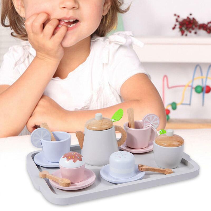 فنجان شاي وقهوة للأطفال ، طقم طاولة ، لعبة تطوير لحفلة شاي الظهيرة ، لعبة طعام خشبية