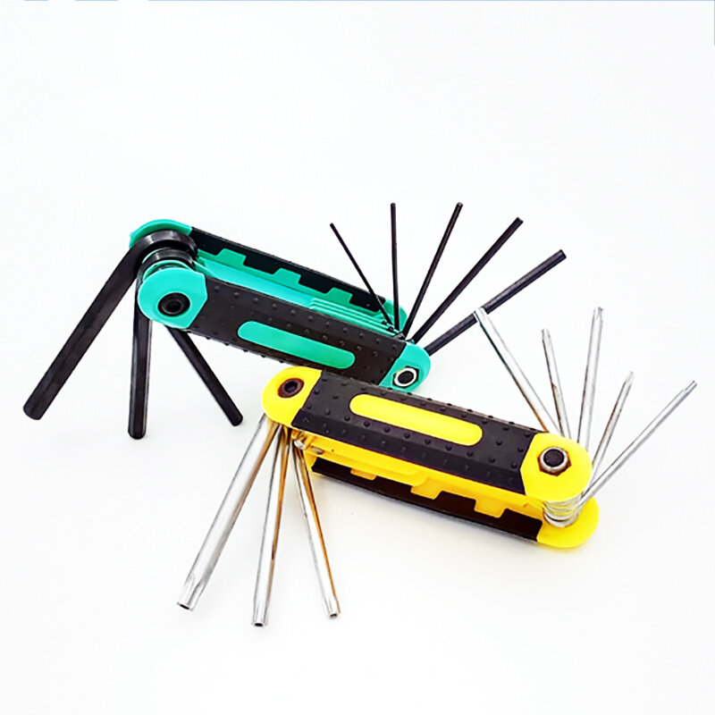 8 In 1 Folding Hex Wrench Metal Metric Allen Wrench Set Hexagonal Multifunction Tool Wrenches Allen Keys Hand Tool Portable Set