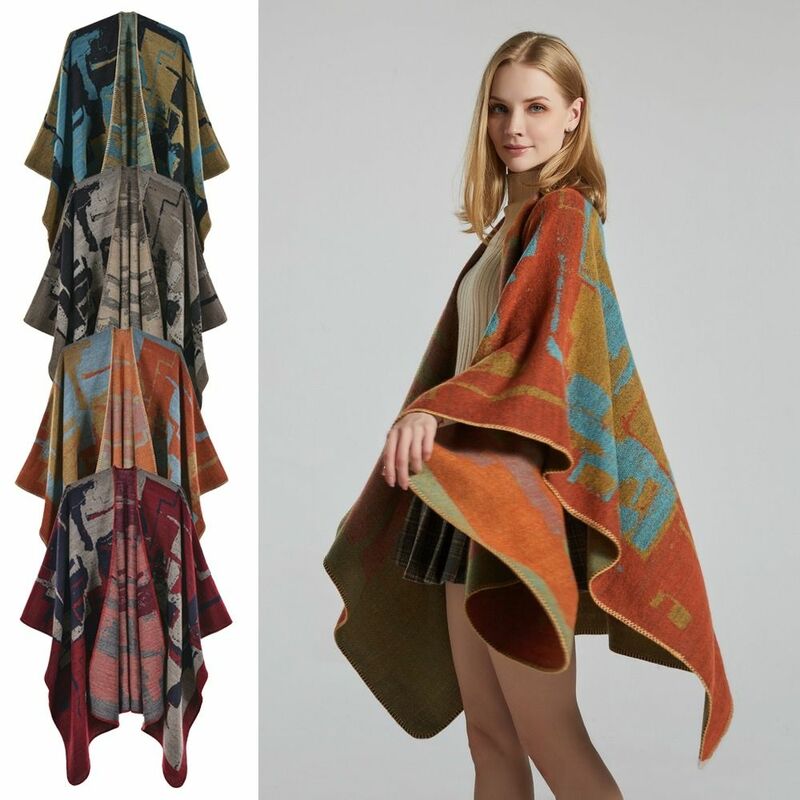 Winter warme Fleece Schal Luxus elegante ethnische Stil doppelseitige Umhang Strickjacke verdicken Kaschmir Schal Umhang
