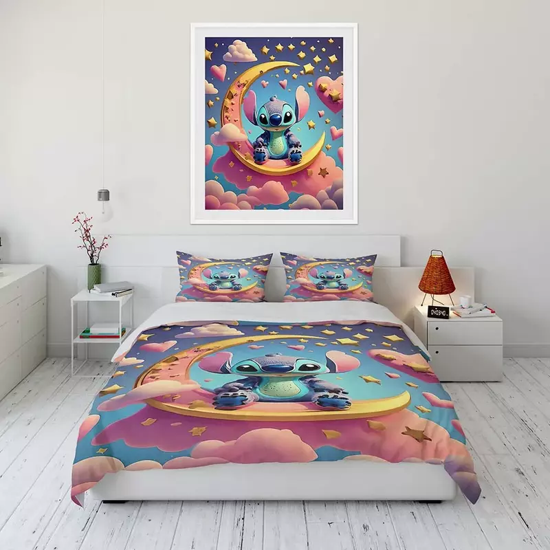 Disney Cute Lilo and Stitch Cartoon Duvet Cover Bedding Set Anime Comforter Cover for Bedroom Decoration Children Full Size