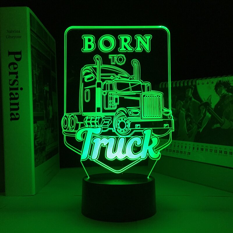 Lámpara LED Born To Truck, 16 colores que cambian, alimentada por batería, decoración de ambiente, luz nocturna acrílica 3D, envío directo