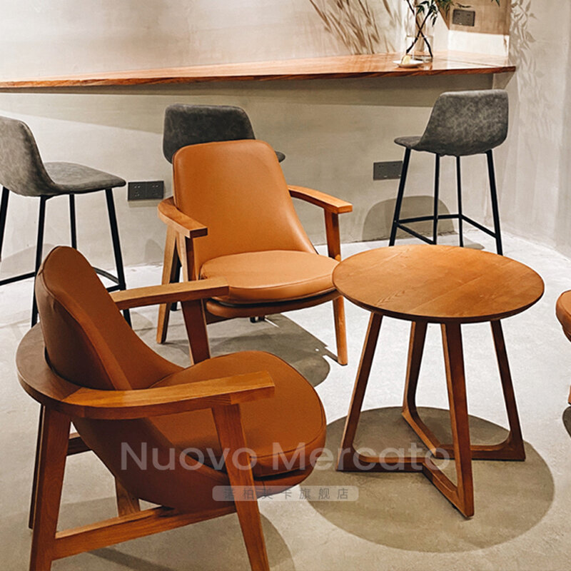 Mesa De centro De madera De trevertino para comedor, mueble nórdico redondo y pequeño para salón, Muebles nórdicos