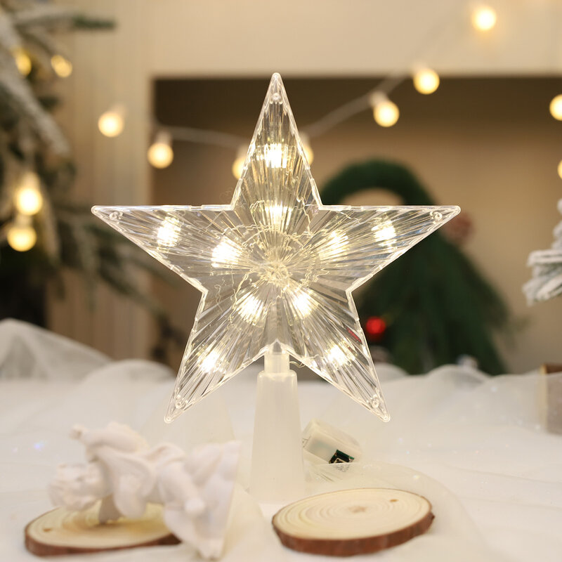 15CM Christmas Tree Top Star with Lights Christmas Tree Decorations Supplies Garden Courtyard Party DIY Christmas Decoration