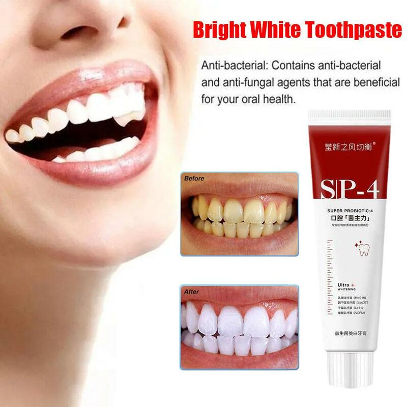 ยาสีฟันโปรไบโอติก1/2ชิ้น SP 4ฟันขาวกระจ่างใสซ่อมแซมฟันผุทำความสะอาดคราบจุลินทรีย์ที่กำจัดลมหายใจสดดูแลทันตกรรม120กรัม