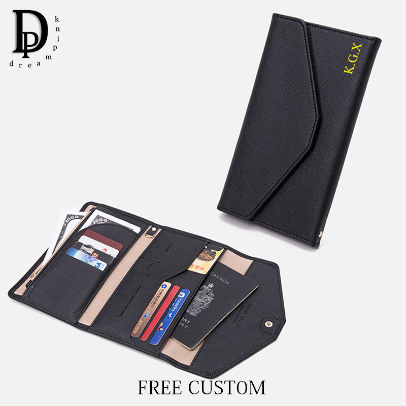 PU Leather Travel Passport Wallet Custom Initials Large Capacity Fashion Woman Man Card Holder Trip Luxury Business  Long Wallet