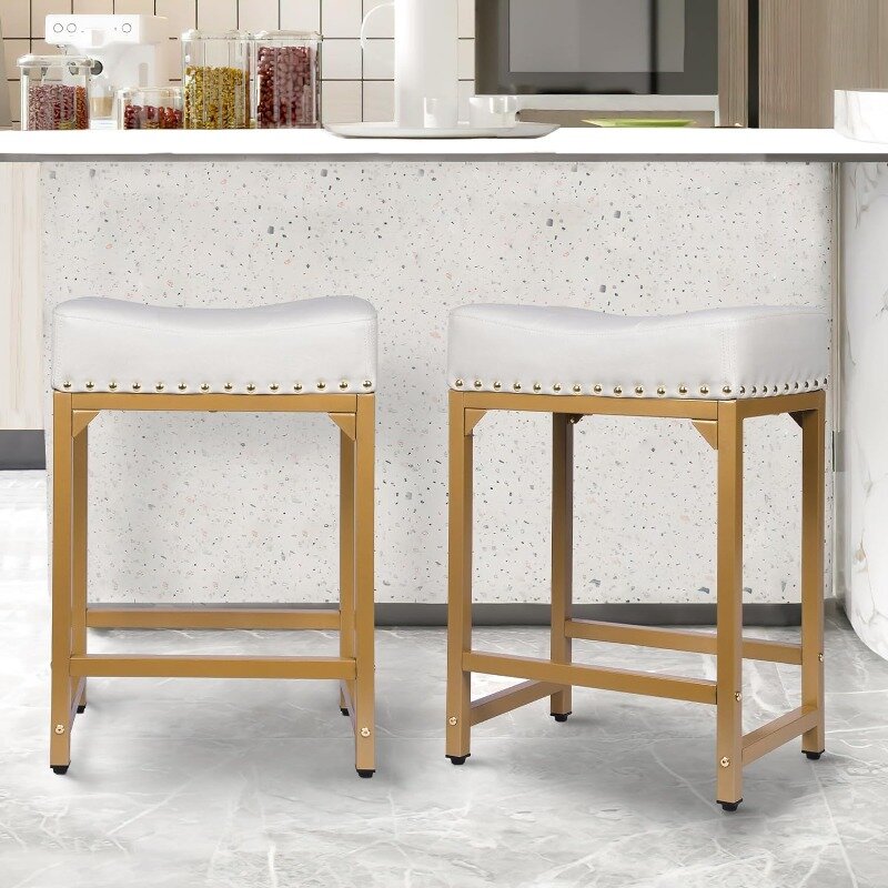 Bar Stools Set of 4, 24" Counter Height Bar Stools with Soft Cushion and Barstools Steel Frame, Backless Counter Stools
