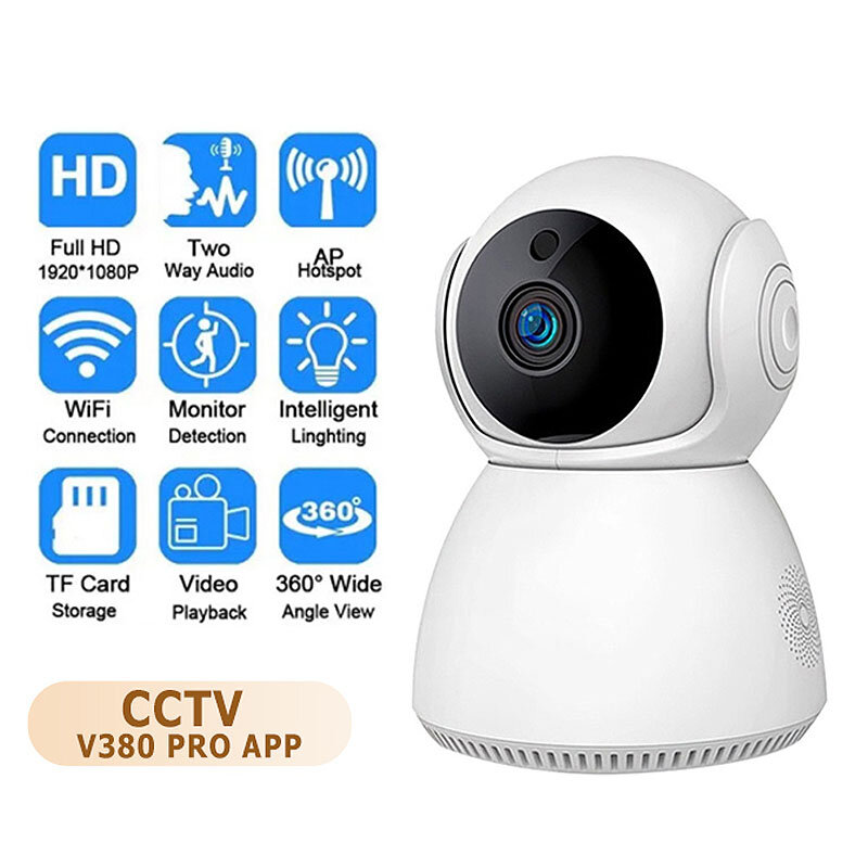 Câmera de vigilância de vídeo IP inteligente CCTV sem fio V380, rede WiFi, IR, visão noturna, PTZ, segurança doméstica, 2MP