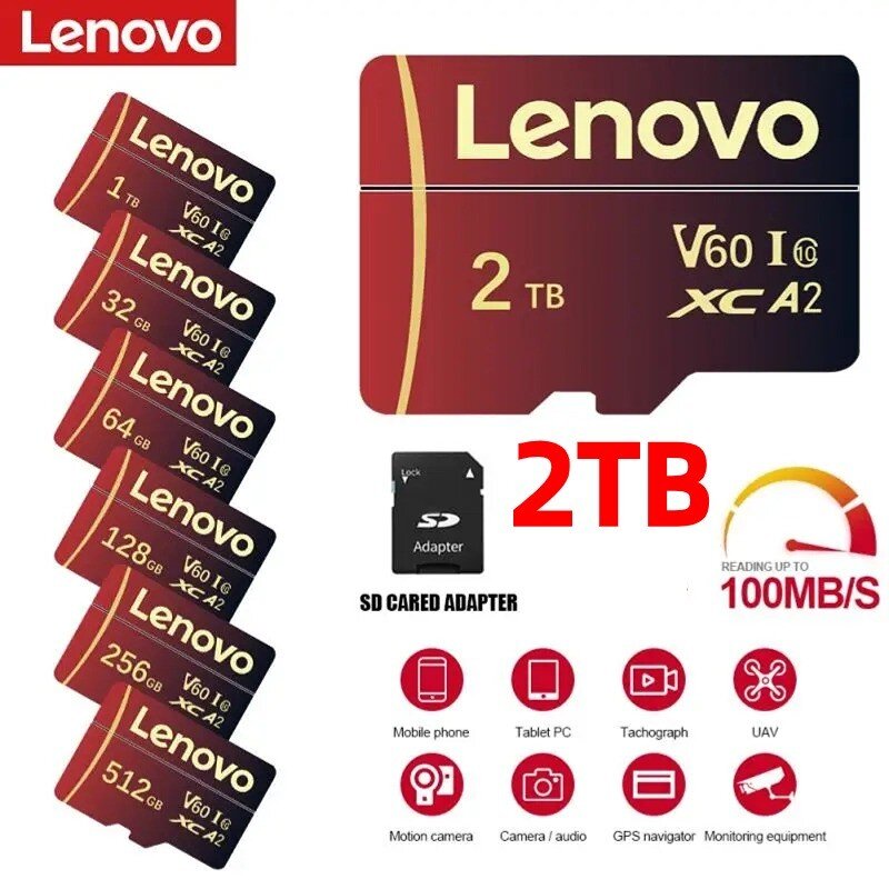 Lenovo UHS-I Micro TF SD Card 2TB 1TB A2 U3 Memory Cards 256GB High Speed SD Card 128GB For Nintendo Switch Ps4 Ps5 Game Phone