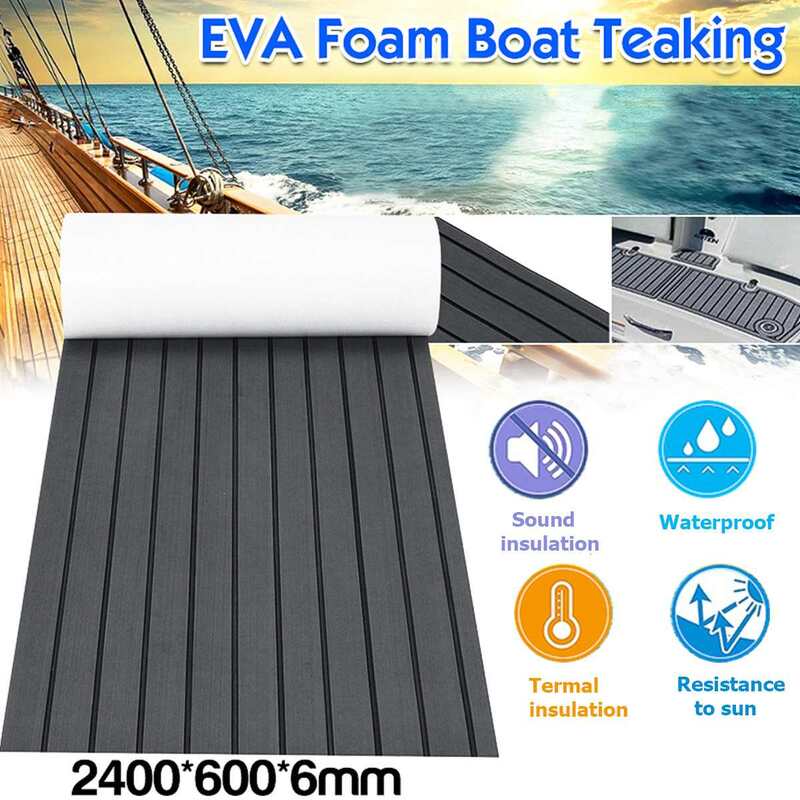Cubierta de teca de espuma autoadhesiva, suelo marino de espuma EVA, accesorios de hoja de cubierta de barco de imitación, gris marino, negro, 2400x600x6mm