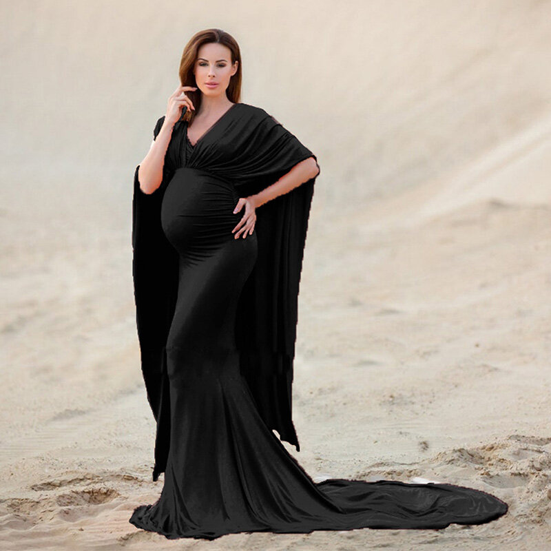 Cloak Design Flying Dresses for Pregnant Women Photo Session Elegant Premama Floor Length Maxi Martenity Dresses for Baby Shower