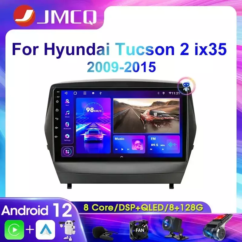 JMCQ 2Din 4G Android 11 Pemutar Video Multimedia Radio Stereo Mobil untuk Hyundai Tucson 2 LM IX35 2009-2015 Navigasi GPS Carplay