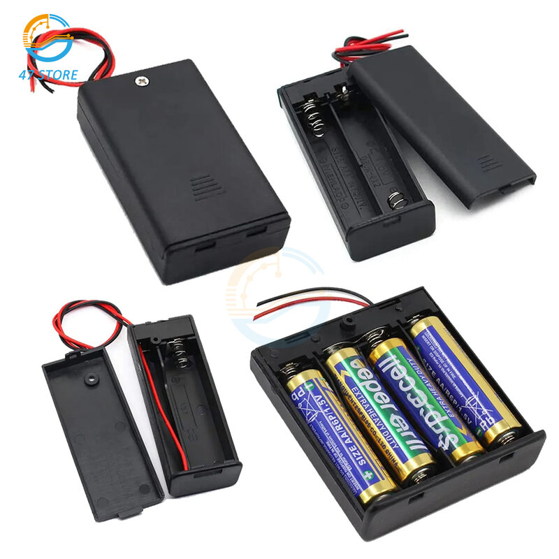 Soporte de batería AA con interruptor, caja de almacenamiento de batería AA de 3/4 V con cubierta, Conector de cables, 1/2/1,5