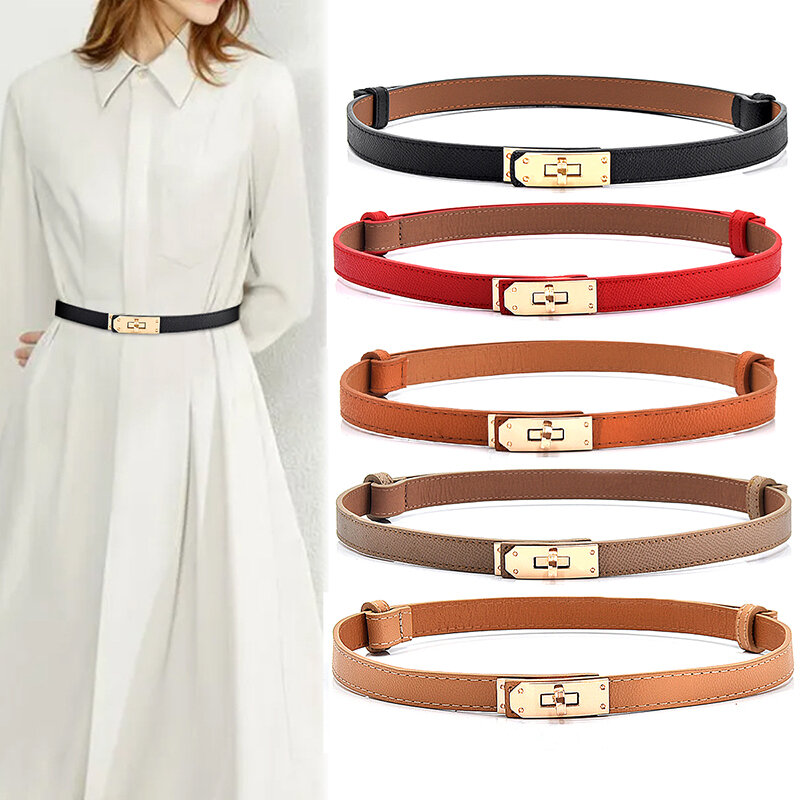 Cinturón de charol de alta calidad para mujer, cinturones finos, hebilla de bloqueo dorado, vestido, Jeans, suéter, pretina, diseñador de lujo
