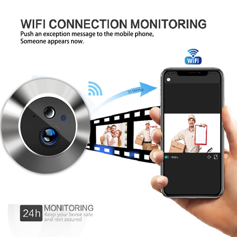Tuya-Smart WiFi Peephole Vídeo Câmera de Porta, Segurança, Áudio 1-way, Visão Noturna, 4.3 "Vídeo HD, 3MP