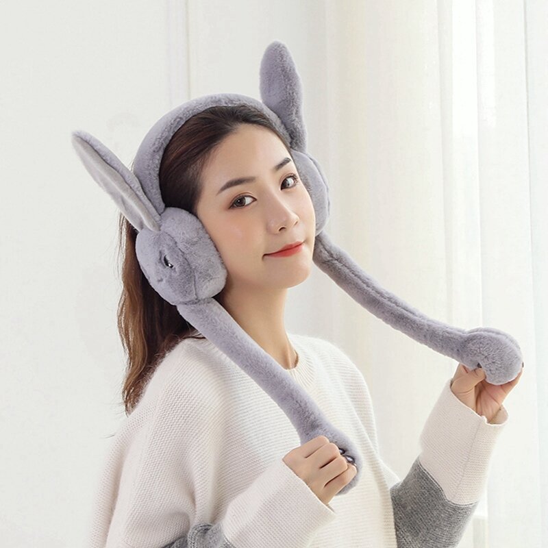 Jumping Earmuffs Rabbit Moving Ears Airbag Hat Warm Funny Toy Cap Plush Toy Headphones Children Christmas Gift For Children