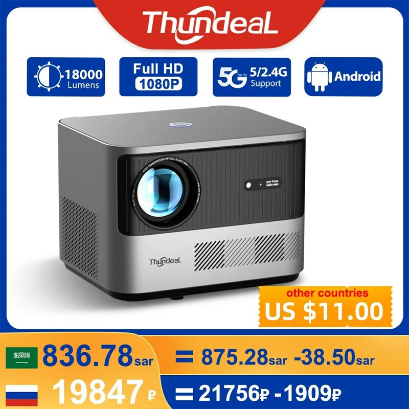 Проектор ThundeaL TDA6 Full HD, 1080P, 2K, 4K видео домашний кинотеатр с автофокусом 5G WiFi Andriod 9.0 OS проектор TDA6W Bluetooth 3D портативный проектор  1920*1080P 9000 люмен Полностью закрытая оптическая машина