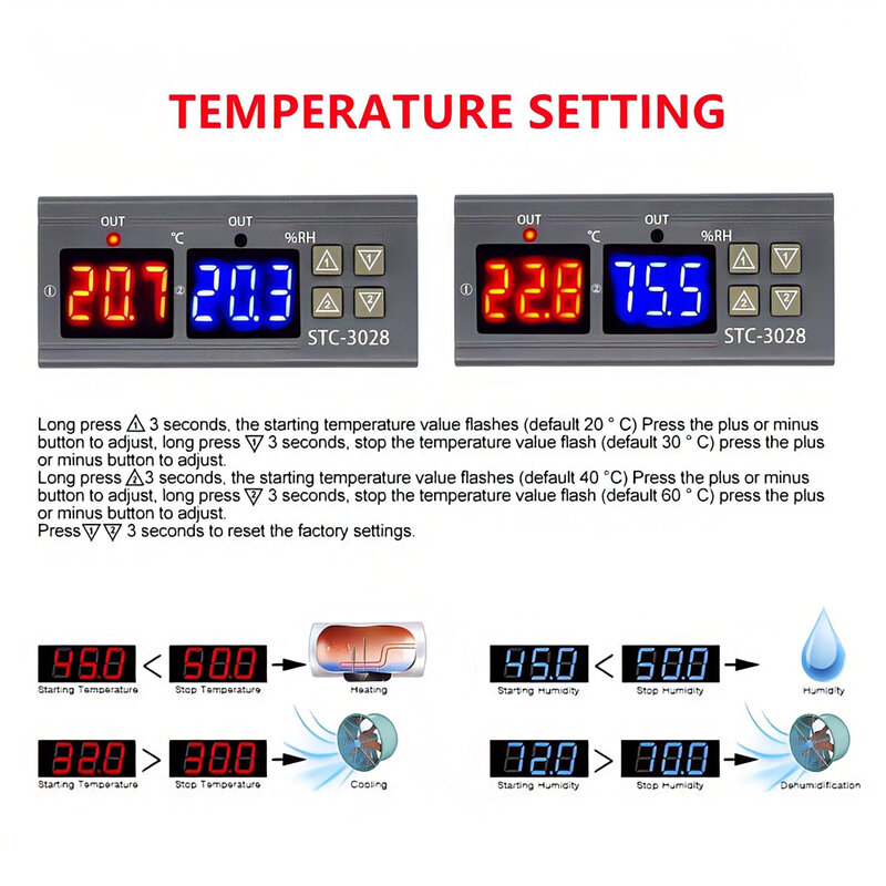 Двойной цифровой термостат, контроллер температуры и влажности, электронный термометр, гигрометр, контроллер инкубатора, переменный ток 220 В, постоянный ток 12 В, 24 В