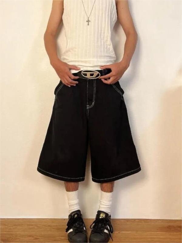 HOUZHOU Y2k Vintage longgar Jeans celana pendek wanita Streetwear Jorts Korea Harajuku Gotik ukuran besar celana Denim bordir musim panas