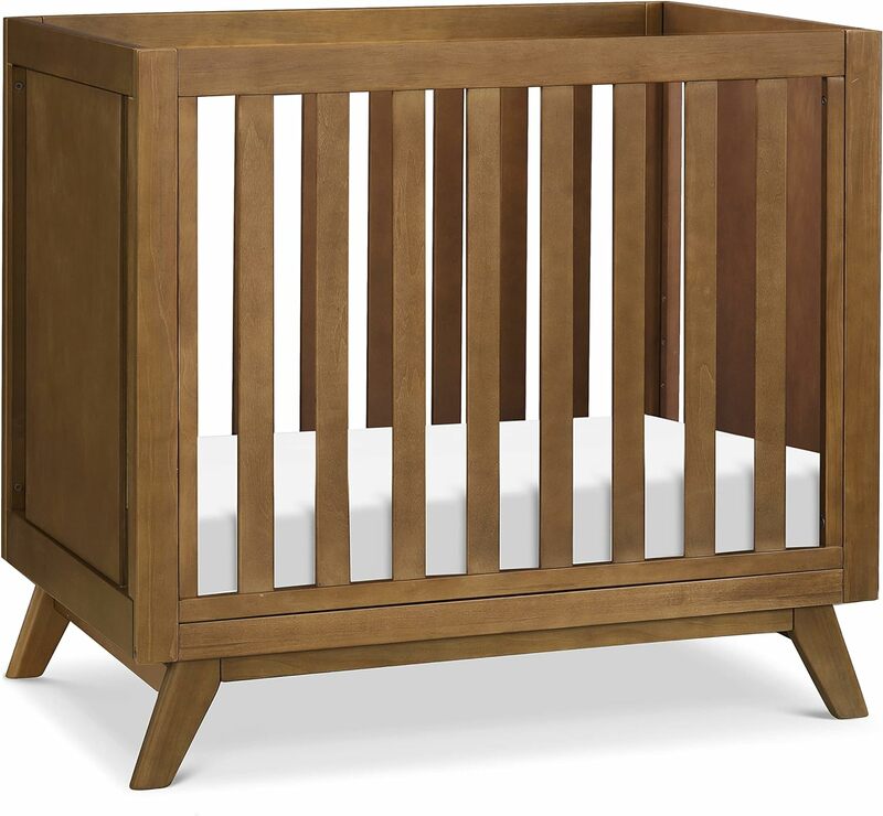 3-in-1 Convertible Mini Crib with 4" Mattress in Walnut, Greenguard Gold Certified