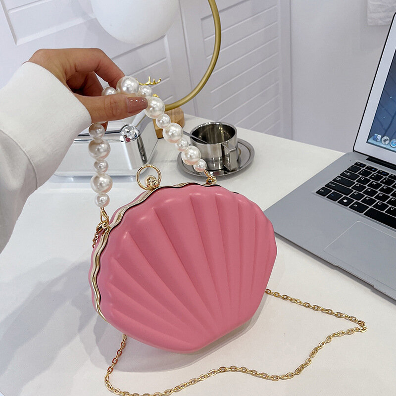Mode Shell Design Frauen Umhängetaschen Perlen Griff Dame Handtaschen Süßigkeiten Farbe Pu Leder Umhängetasche kleine weibliche Geldbörsen