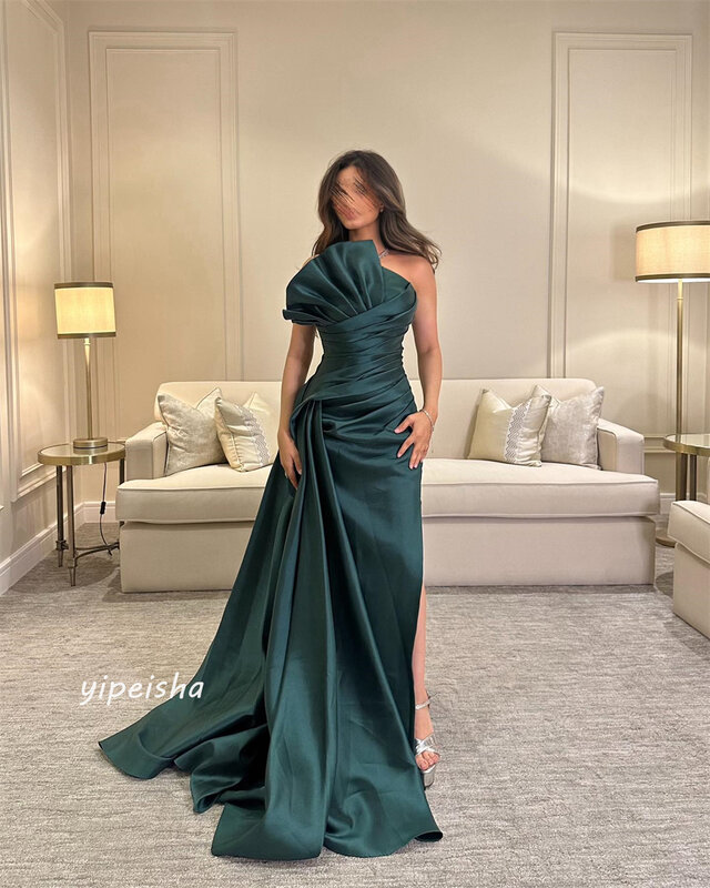 Jersey Ruched Christmas A-line Strapless Bespoke Occasion Gown Long Dresses