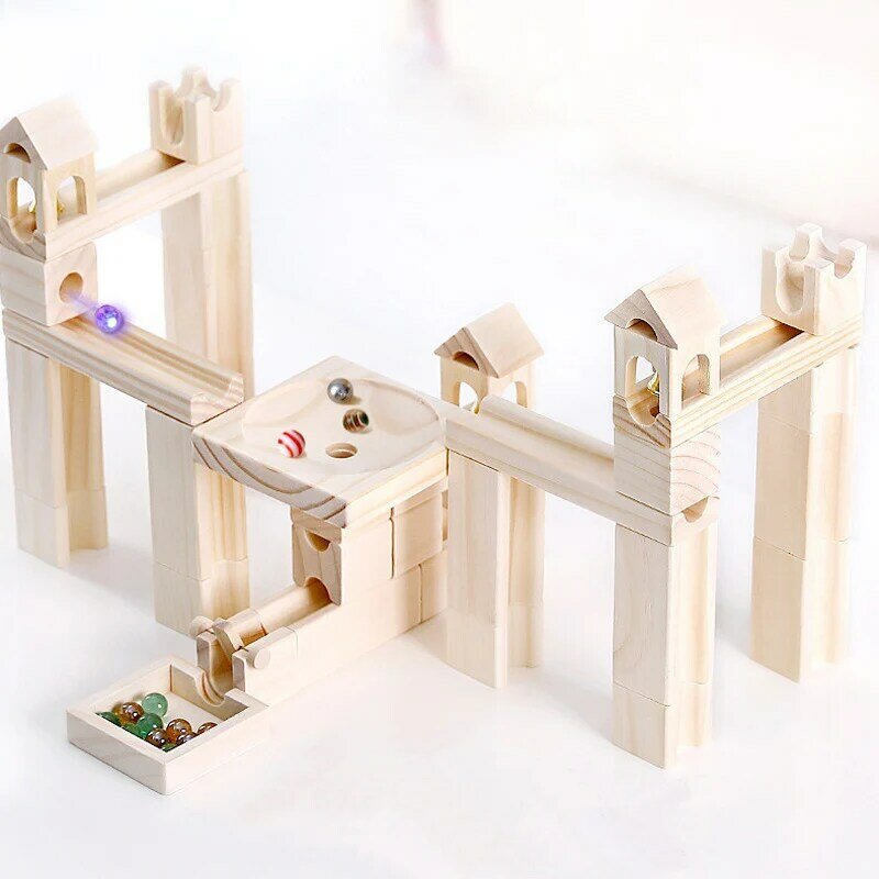어린이 가변 트랙 볼 빌딩 블록, 유치원 지능형 목재 건설 조립 대리석, 어린이 목재 장난감