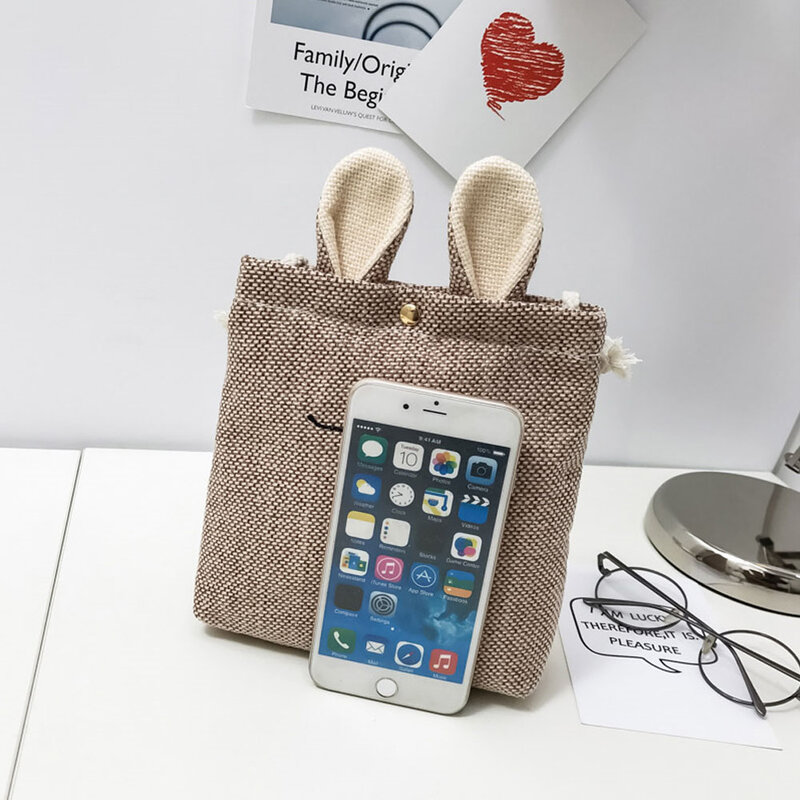 Mini bolso de mensajero cruzado para mujer, monedero de lona con orejas lindas, bolso de hombro informal para damas y niñas, regalos