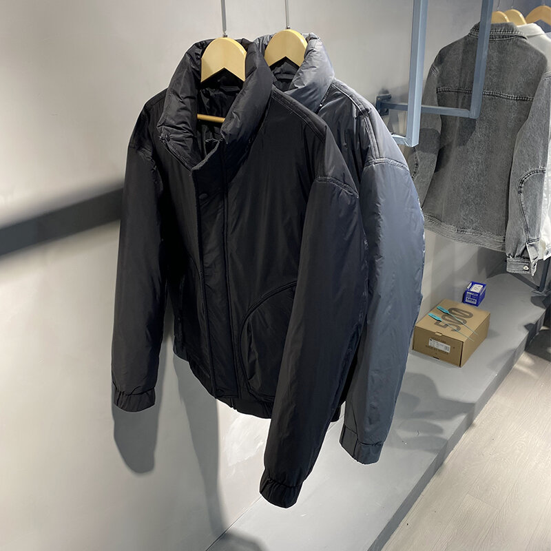 Jaket parka musim dingin pria, mantel tebal hangat kerah berdiri warna Solid, pakaian luar mode baru Z42 2023