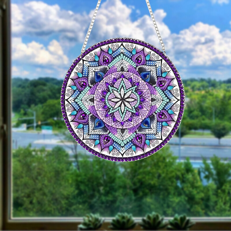 Mandala Flower Diamond Painting Pingente, DIY Mosaic Art, Hanging Wall Decoration, Door Decoration, Handmade Gift, Home Garden