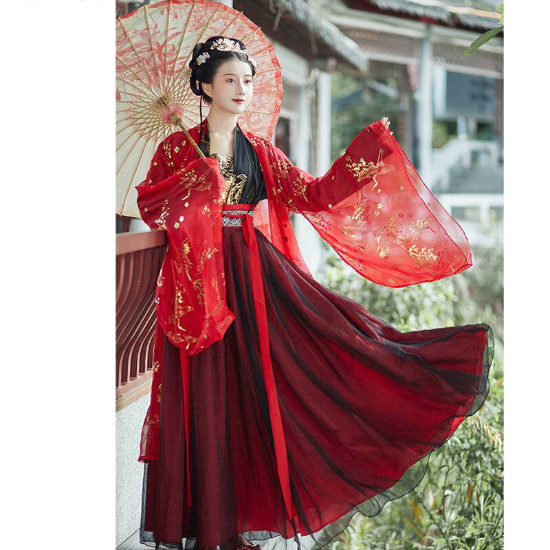 女性のための伝統的な中国のドレス,コスプレ衣装,妖精の服,古代の衣装,赤,花の刺flower,学生