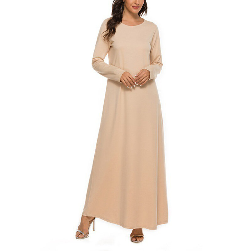 Молитвенный халат Ближнего Востока 1 шт., одежда на каждый день, однотонная, микроэластичная, с длинным рукавом, мусульманский полиэстер, круглый вырез