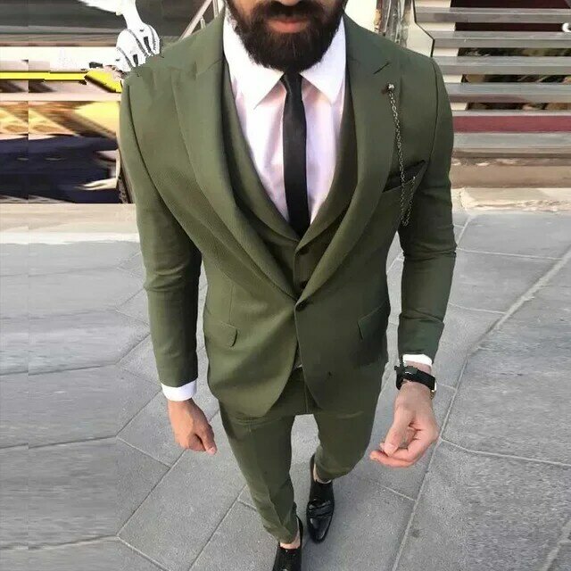Blazer ajustado informal para Hombre, traje de negocios de alta calidad, personalizado, 3 piezas, color verde, 2024