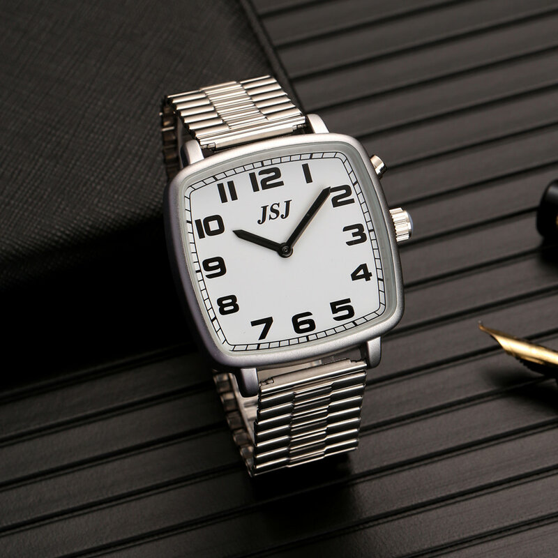 Квадратные говорящие часы на английском с будильником, говорящая Дата и время, белый циферблат TESW-17