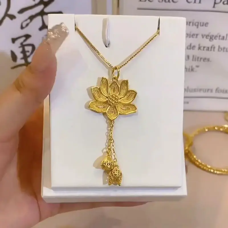 Mencheese  Original Retro Lotus Necklace Minority All-Match Yellow Gold Lotus Clavicle Chain Pendant Gifts for Girlfriend